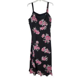 VTG Y2K Black Floral Maxi Dress Empire waist Grunge adjust Strap 20 ruffle hem